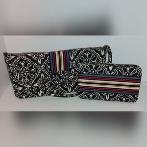 Vera Bradley Purse Floral Black/White with Wallet/Shoulder Strap